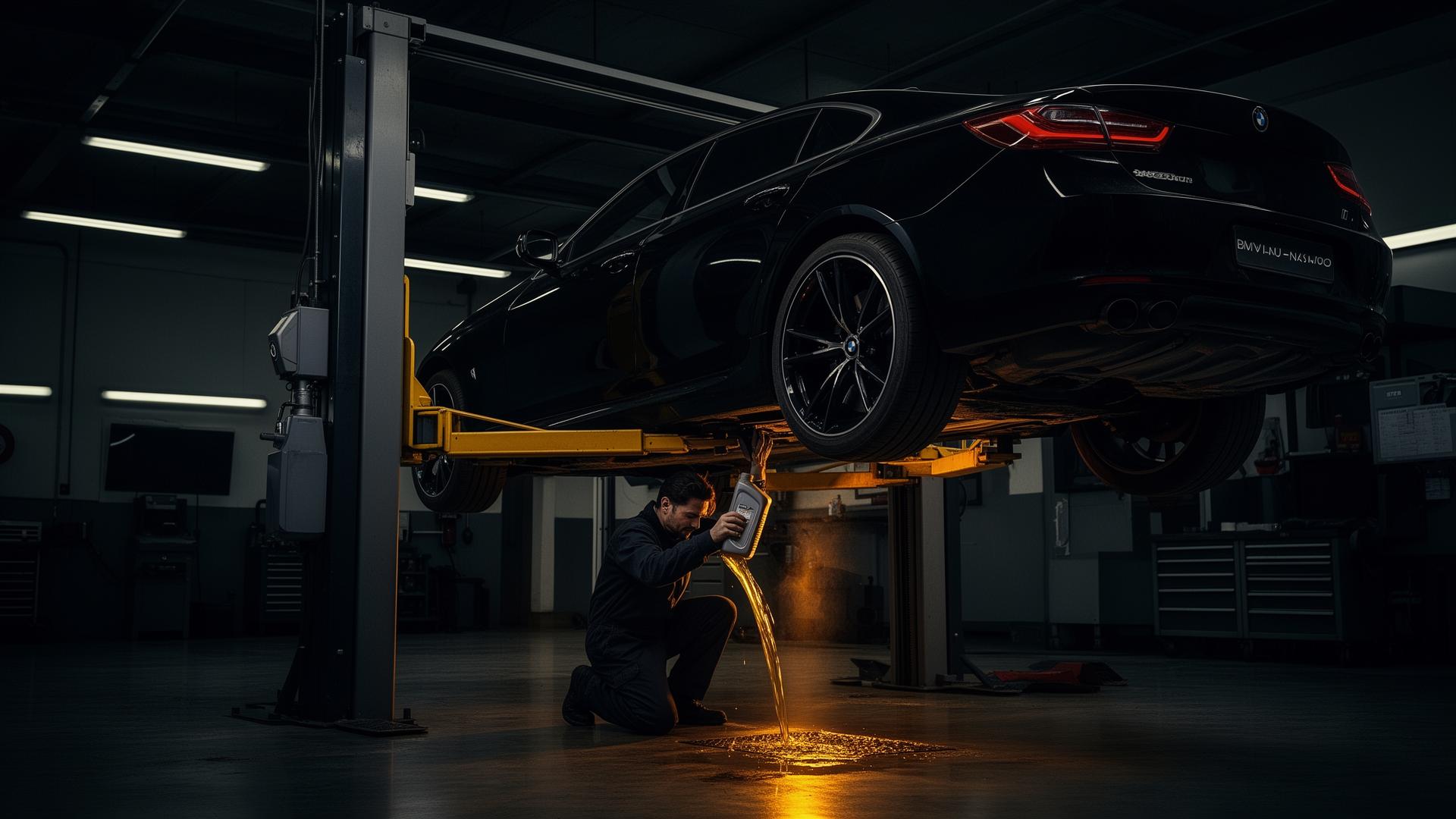 Troca de óleo em carro elevado no box da Prime Oil