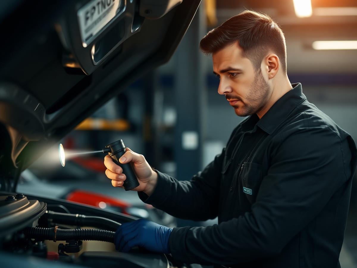 Mecânico Prime Oil inspecionando motor de veículo